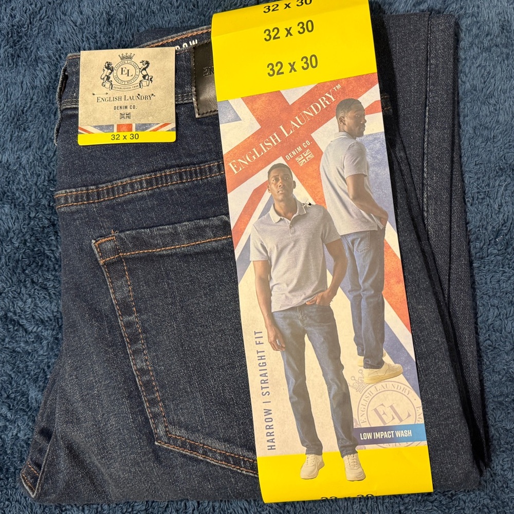 NWT English Laundry Men’s Harrow Straight Leg Jeans Dark Wash Blue preppy casual